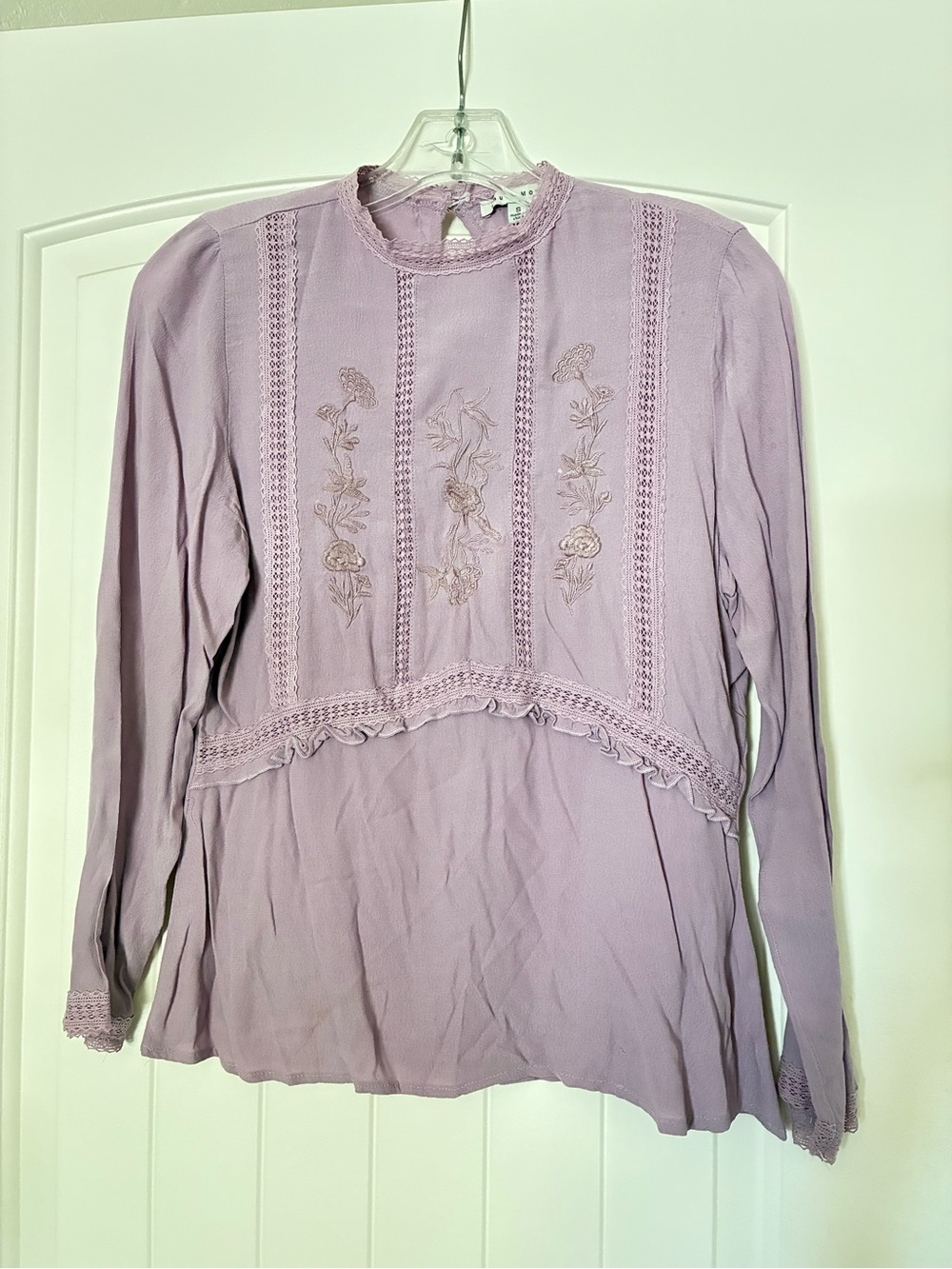 Haute Monde Lavender Embroidered Cottagecore Boho Blouse Small